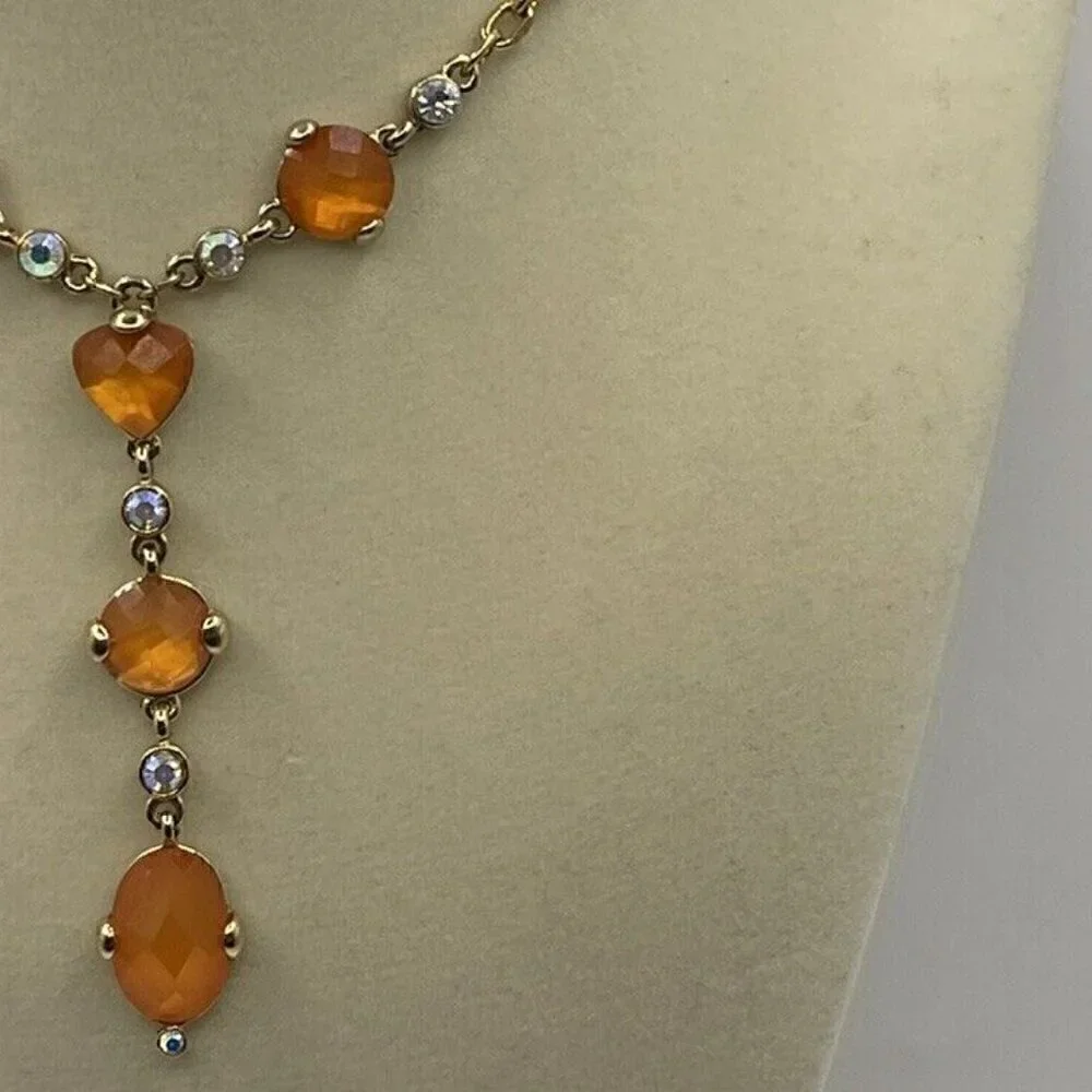 Anne Klein Vintage Elegant Orange Heart White Stones Gold Tone Necklace …